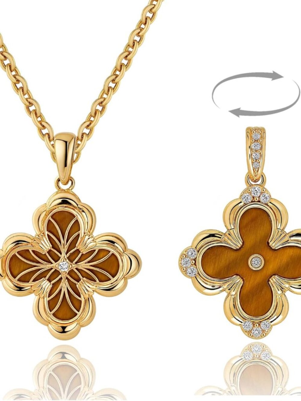 Dainty Gold Necklace for Women - Double Sided Pendant Necklace 14K Gold Plated C